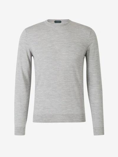 Shop Zanone Round Neck Sweater In Light Grey Colour