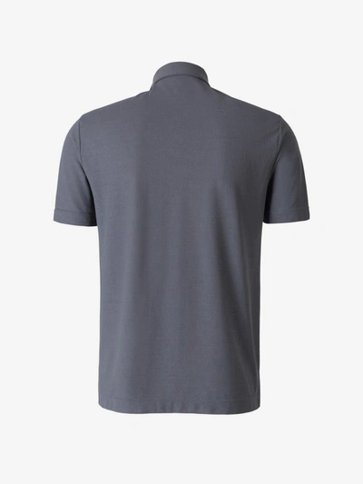 Shop Zanone Plain Cotton Polo In Charcoal Grey