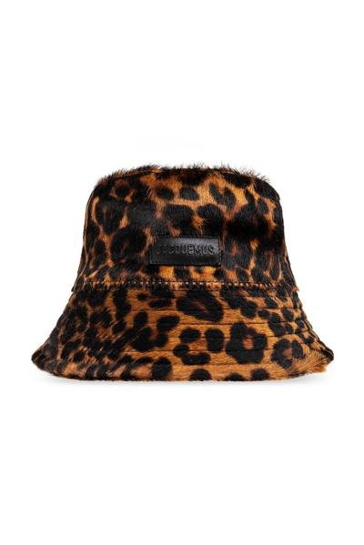 Shop Jacquemus Leopard Print Bucket Hat In Brown