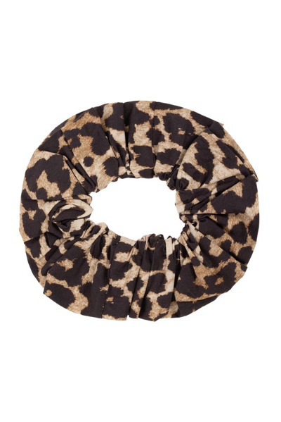 Shop Ganni Scrunchie With Animal Motif In Brown