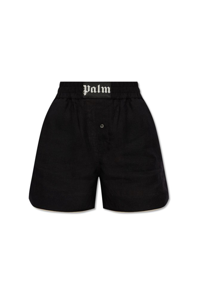 Shop Palm Angels Logo Patch Elastic Waist Shorts In Black