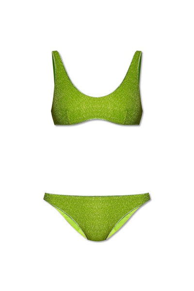 Shop Oseree Oséree Lumiere Shimmer Bikini Set In Green