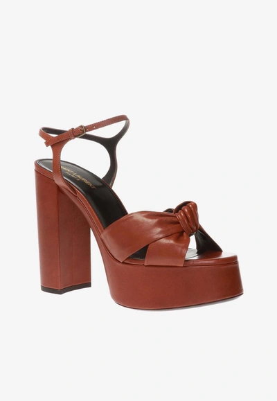 Shop Saint Laurent Bianca 125 Leather Platform Sandals In Brown
