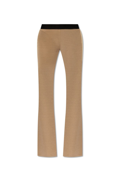 Shop Palm Angels Side Stripe Detailed Flared Trousers In Beige