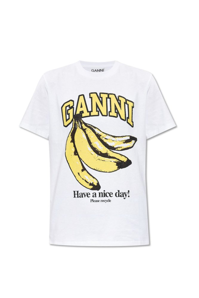 Shop Ganni Banana Printed Short Sleeved T In White