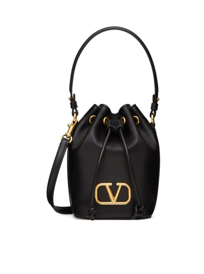 Shop Valentino Vlogo Signature Drawstring Mini Bucket Bag In Black