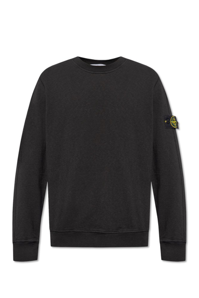 Shop Stone Island Logo Patch Sleeved Crewneck Sweatshirt In Black