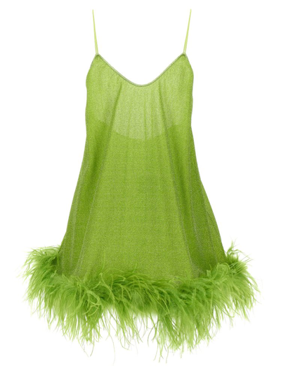 Shop Oseree Oséree Lumière Plumage Sleeveless Mini Dress In Green