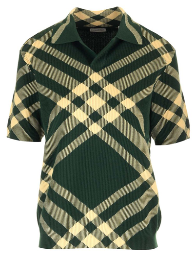Shop Burberry Vintage Check Ribbed Knit Polo Top In Multi