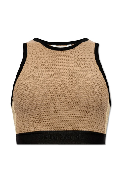 Shop Palm Angels Side Stripe Detailed Knitted Tank Top In Beige