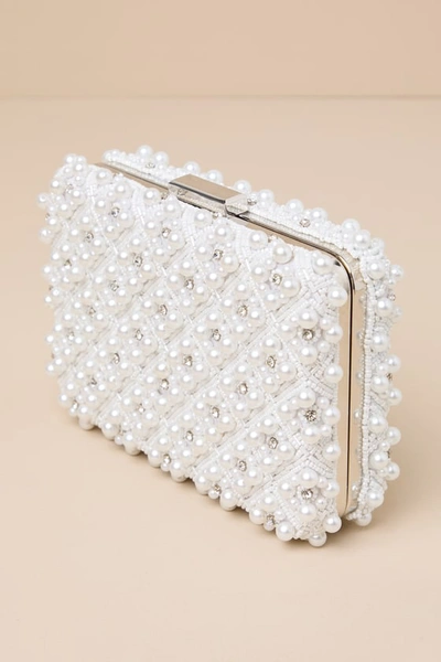 Lulus Utterly Elevated White Pearl Rhinestone Rectangular Clutch In White