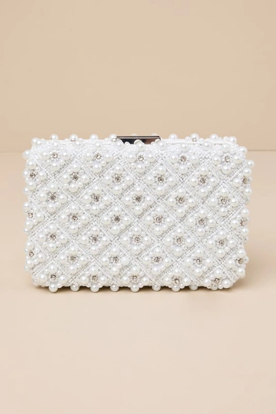Lulus Utterly Elevated White Pearl Rhinestone Rectangular Clutch In White
