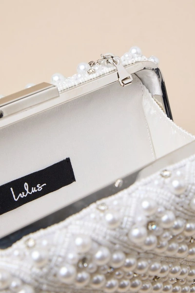 Lulus Utterly Elevated White Pearl Rhinestone Rectangular Clutch In White