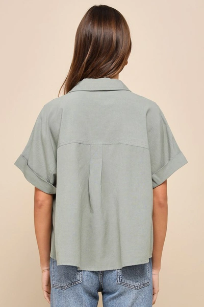 Shop Lulus Dashing Aesthetic Sage Green Linen Short Sleeve Button-up Top