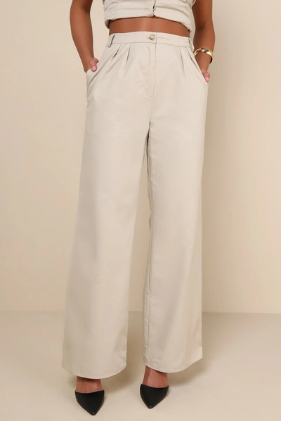 Shop Lulus Sophisticated Pursuits Khaki High Rise Wide-leg Pants In Beige