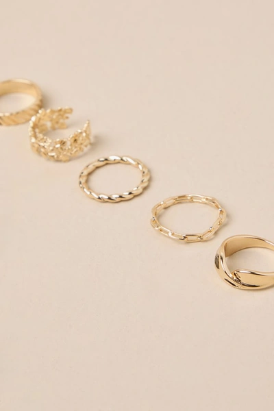 Shop Lulus Elegant Marvel Gold Five-piece Sculpted Ring Set