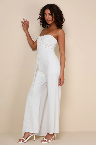 Shop Lulus Angelic Elegance White Pleated Strapless Overlay Jumpsuit