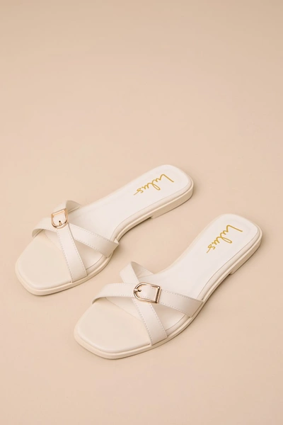 Shop Lulus Heath Bone Buckle Slide Sandals In White