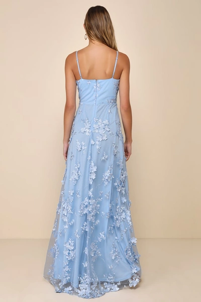 Lulus Rare Presence Powder Blue 3d Floral Surplice Maxi Dress | ModeSens