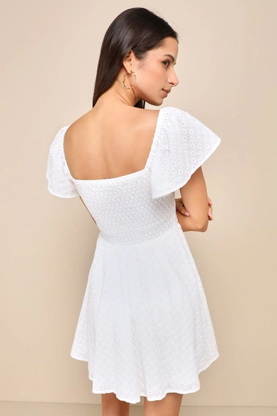 Lulus Truly So Sweet White Eyelet Embroidered Button-front Mini Dress In White