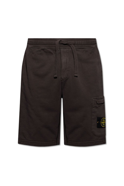 Shop Stone Island Drawstring Logo Patch Shorts In Grey