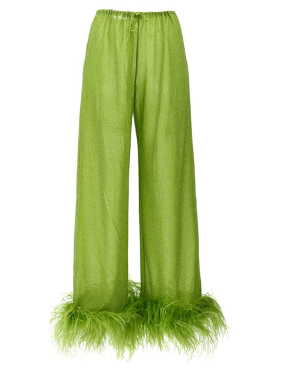Shop Oseree Oséree Lumière Plumage Metallic Trousers In Green