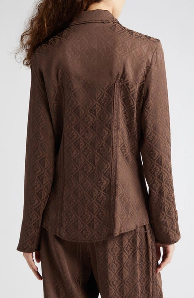 Marine Serre Moon Diamant Jacquard Satin Button-up Shirt In Brown
