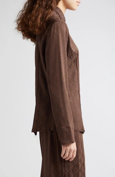 Marine Serre Moon Diamant Jacquard Satin Button-up Shirt In Brown