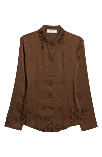 Marine Serre Moon Diamant Jacquard Satin Button-up Shirt In Brown