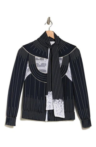 Shop Valentino Tie Neck Jacket In Abisso/ Bianco