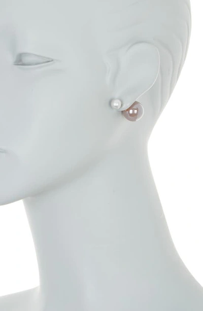 Shop Cara Imitation Pearl Front/back Stud Earrings In Grey