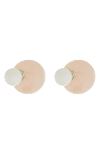 Shop Cara Imitation Pearl Front/back Stud Earrings In Peach