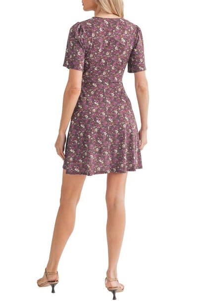 Shop Lush Moss Crepe Floral Minidress In Green/ Purple