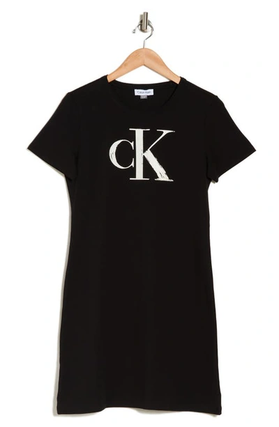 Shop Calvin Klein Logo Stretch Cotton T-shirt Dress In Black