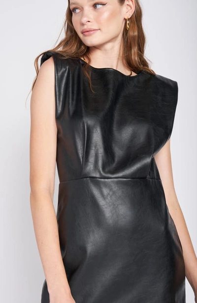 Shop En Saison Padded Shoulder Faux Leather Minidress In Black