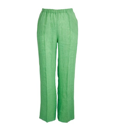 Shop Marina Rinaldi Linen Elasticated-waist Trousers In Green
