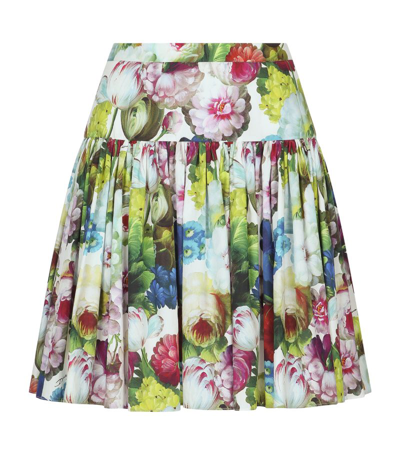 Shop Dolce & Gabbana Cotton Floral Pleated Mini Skirt In Multi