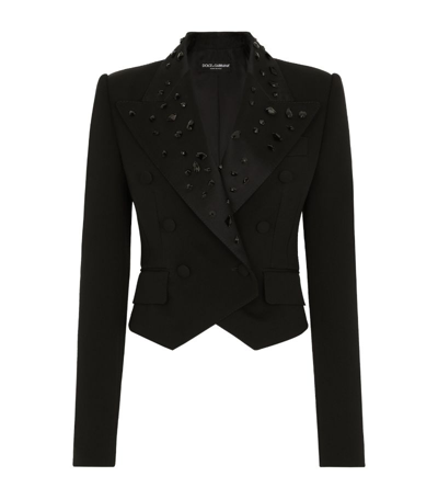 Shop Dolce & Gabbana Virgin Wool-blend Embellished Cropped Blazer In Multi