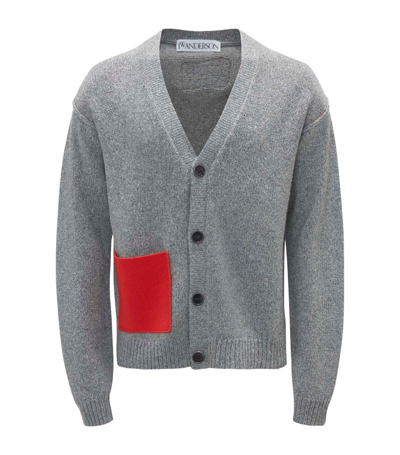 Shop Jw Anderson Cotton-merino Wool Cardigan In Grey