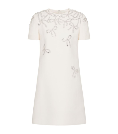 Shop Valentino Wool-silk Bow-detail Mini Dress In White