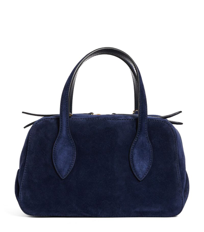 Shop Khaite Small Suede Maeve Top-handle Bag In Navy