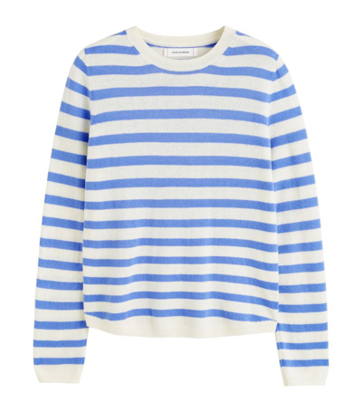 Shop Chinti & Parker Wool-cashmere Striped Elbow-patch Sweater In Blue