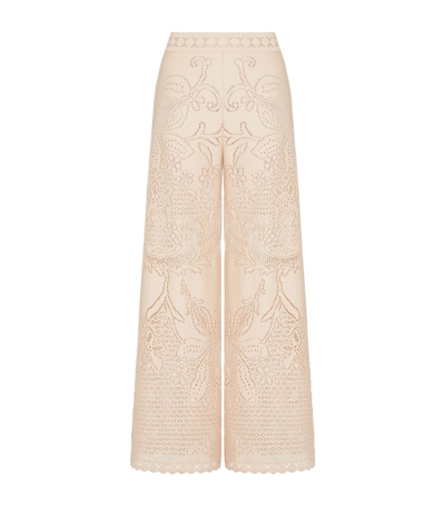 Shop Valentino Guipure Lace Cropped Trousers In Nude
