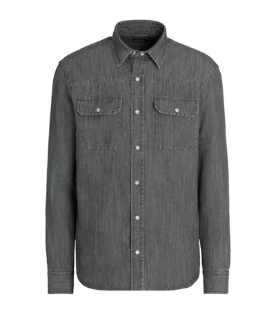 Shop Zegna Linen-cotton Washed Denim Shirt In Grey