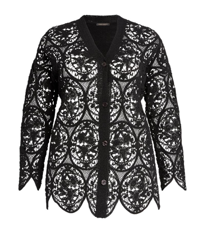 Shop Marina Rinaldi Knitted Lace Cardigan In Black