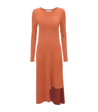 Shop Jw Anderson Layered Asymmetric Midi Dress In Orange