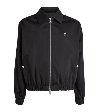 Shop Ami Alexandre Mattiussi Ami Paris Cotton Logo Bomber Jacket In Black