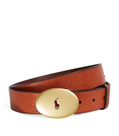 Shop Polo Ralph Lauren Leather Oval-buckle Belt In Brown