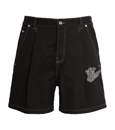 Shop Off-white Logo Denim Shorts In Black