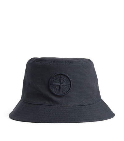 Shop Stone Island Logo Bucket Hat In Navy